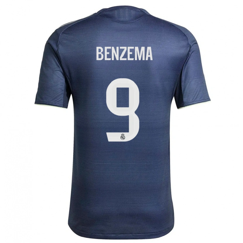 Danxen Bambino Maglia Karim Benzema #9 Blu Scuro Argento Kit Gara Away 2025/26 Maglietta