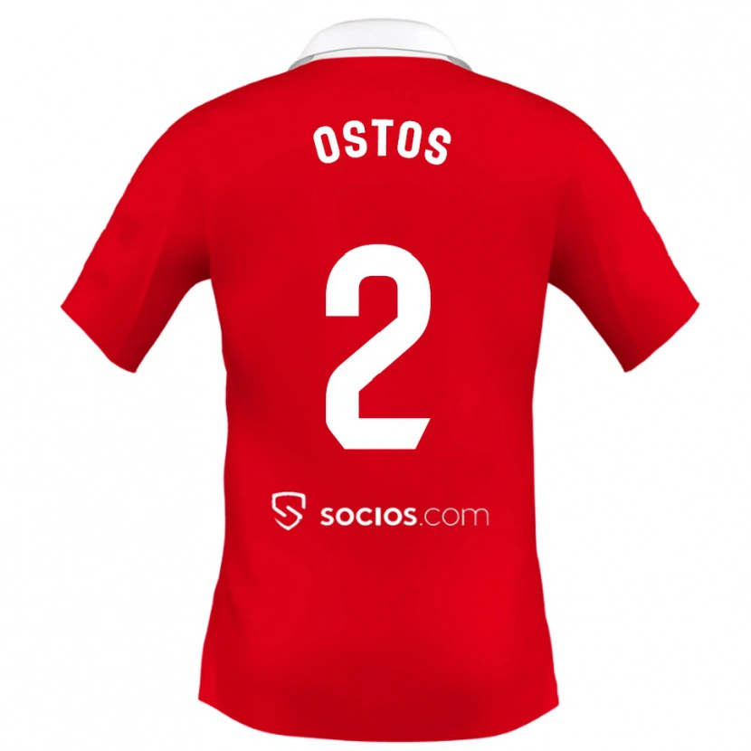 Danxen Bambino Maglia Fran Ostos #2 Rosso Bianco Grigio Kit Gara Away 2025/26 Maglietta