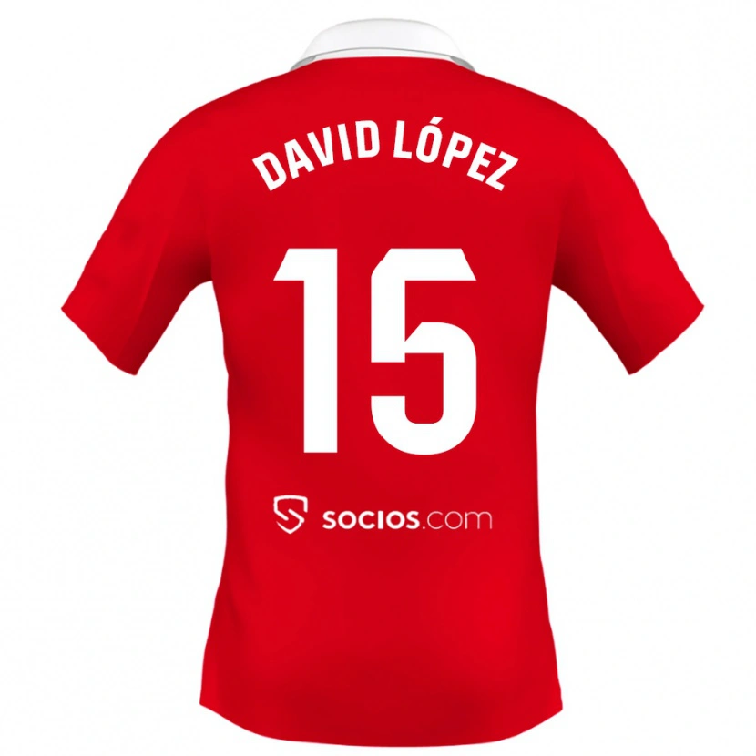 Danxen Bambino Maglia David López #15 Rosso Bianco Grigio Kit Gara Away 2025/26 Maglietta