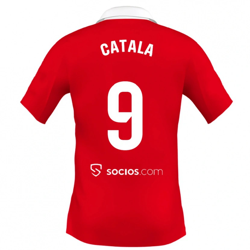 Danxen Bambino Maglia Rubén Catalá #9 Rosso Bianco Grigio Kit Gara Away 2025/26 Maglietta