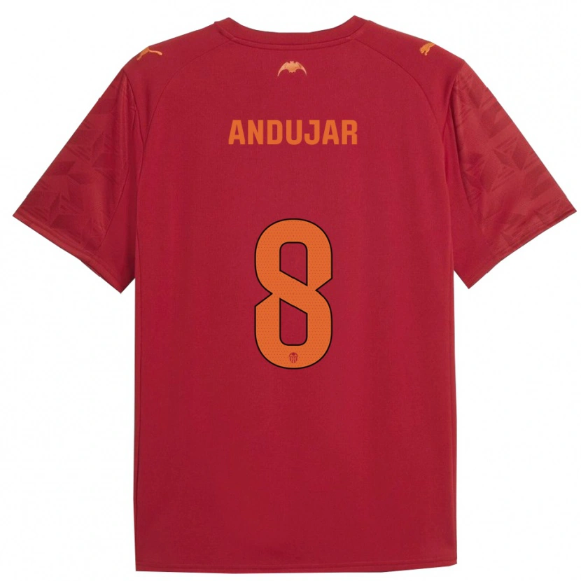Danxen Bambino Maglia Candela Andujar #8 Rosso Arancione Kit Gara Away 2025/26 Maglietta