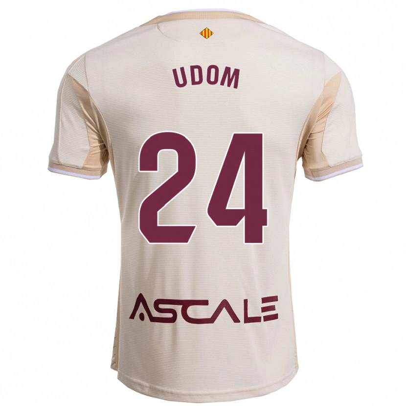 Danxen Bambino Maglia Ekerette Udom #24 Bianco Sporco Borgogna Kit Gara Away 2025/26 Maglietta