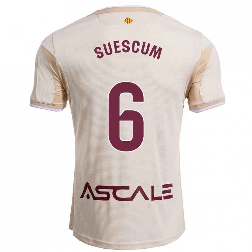Danxen Bambino Maglia Hugo Suescum #6 Bianco Sporco Borgogna Kit Gara Away 2025/26 Maglietta