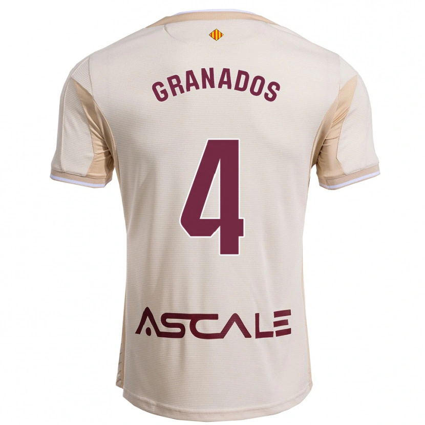 Danxen Bambino Maglia Carlos Granados #4 Bianco Sporco Borgogna Kit Gara Away 2025/26 Maglietta