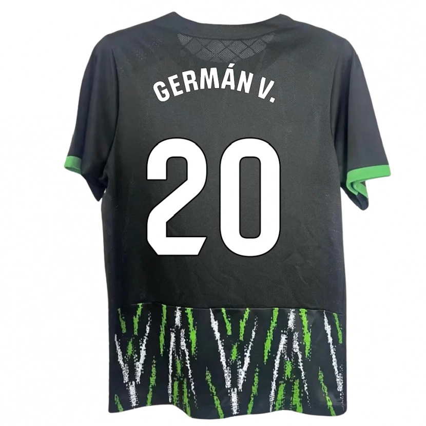 Danxen Bambino Maglia Germán Valera #20 Nero Verde Kit Gara Away 2025/26 Maglietta