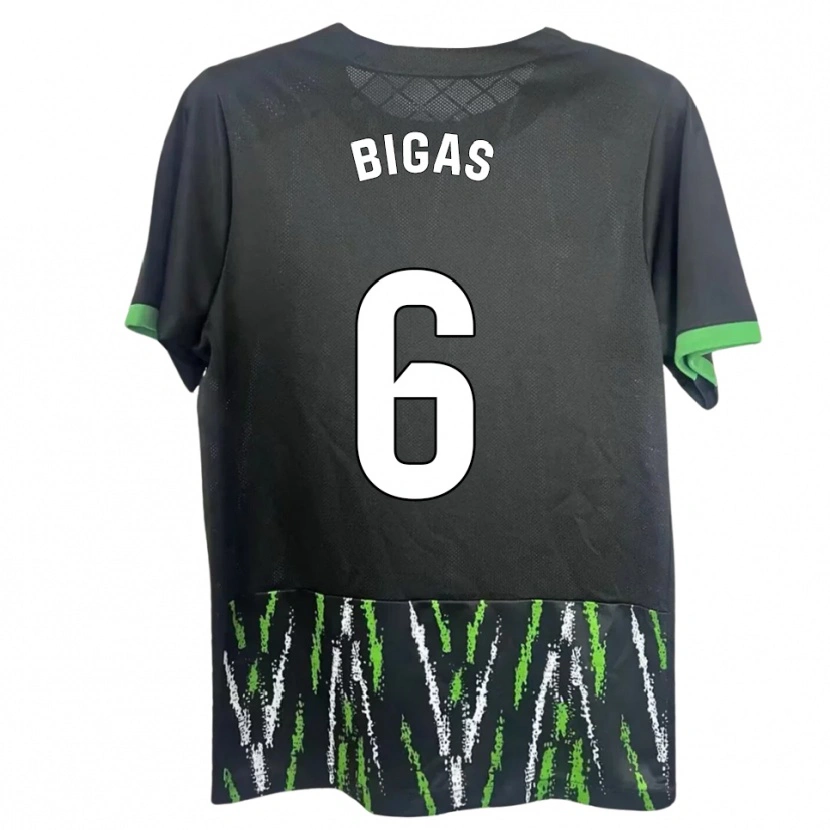 Danxen Bambino Maglia Pedro Bigas #6 Nero Verde Kit Gara Away 2025/26 Maglietta