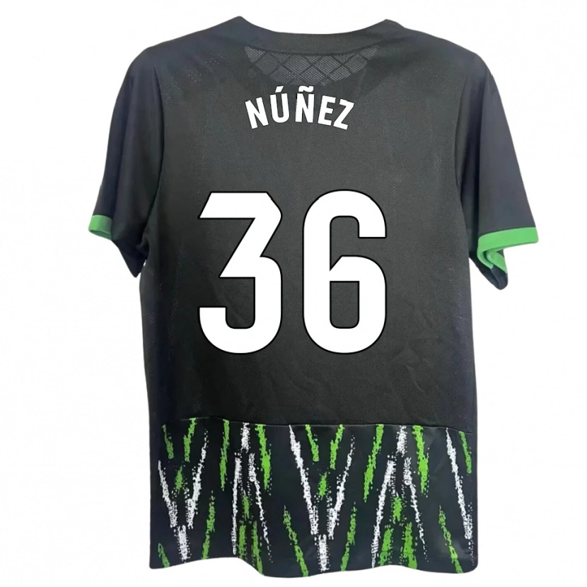 Danxen Bambino Maglia Rafa Núñez #36 Nero Verde Kit Gara Away 2025/26 Maglietta