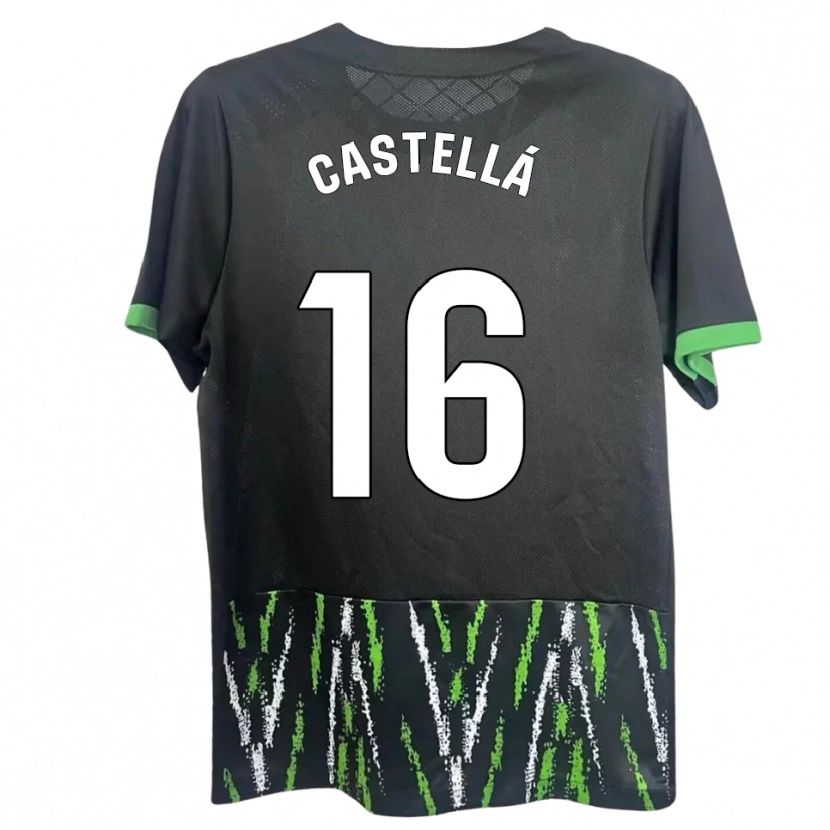 Danxen Bambino Maglia Didac Castellá #16 Nero Verde Kit Gara Away 2025/26 Maglietta