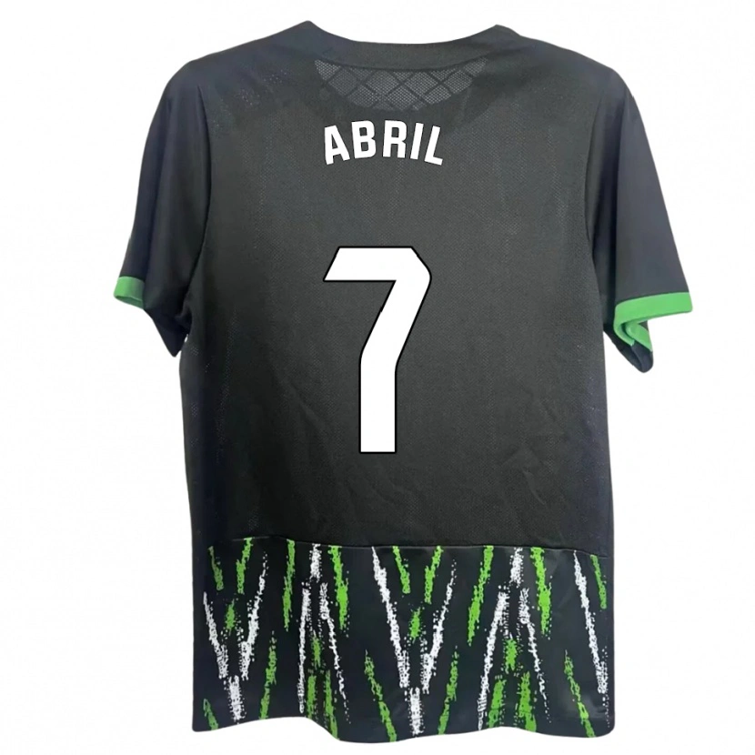 Danxen Bambino Maglia Abril Pazos Amores #7 Nero Verde Kit Gara Away 2025/26 Maglietta