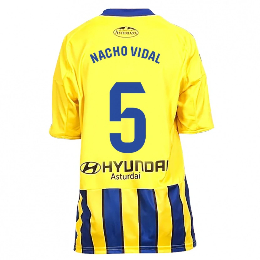 Danxen Bambino Maglia Nacho Vidal #5 Giallo Blu Kit Gara Away 2025/26 Maglietta