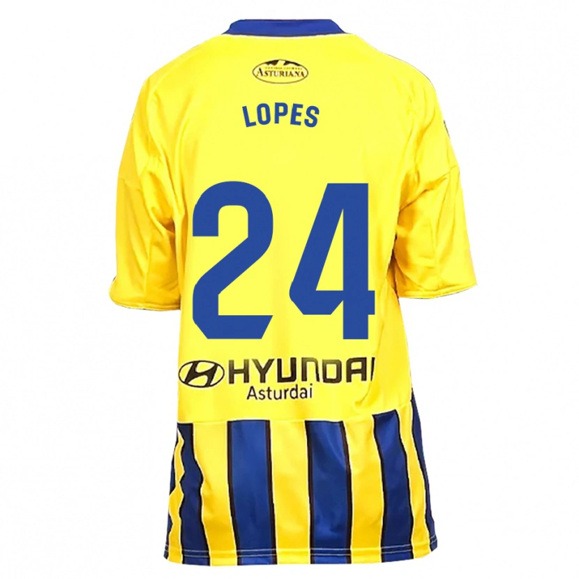 Danxen Bambino Maglia Marcos Lopes #24 Giallo Blu Kit Gara Away 2025/26 Maglietta