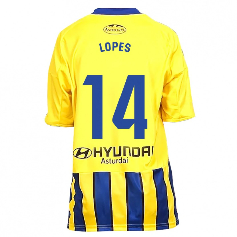 Danxen Bambino Maglia Adrián Lopes #14 Giallo Blu Kit Gara Away 2025/26 Maglietta