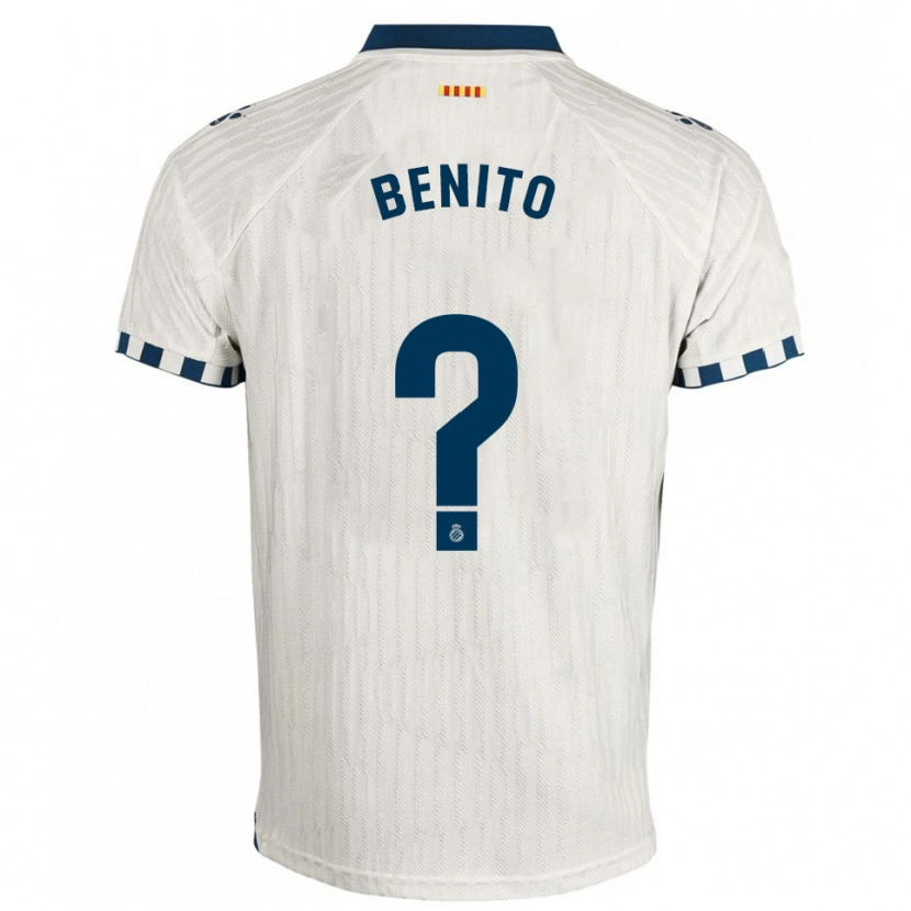 Danxen Bambino Maglia Adrià Benito #0 Bianco Blu Kit Gara Away 2025/26 Maglietta