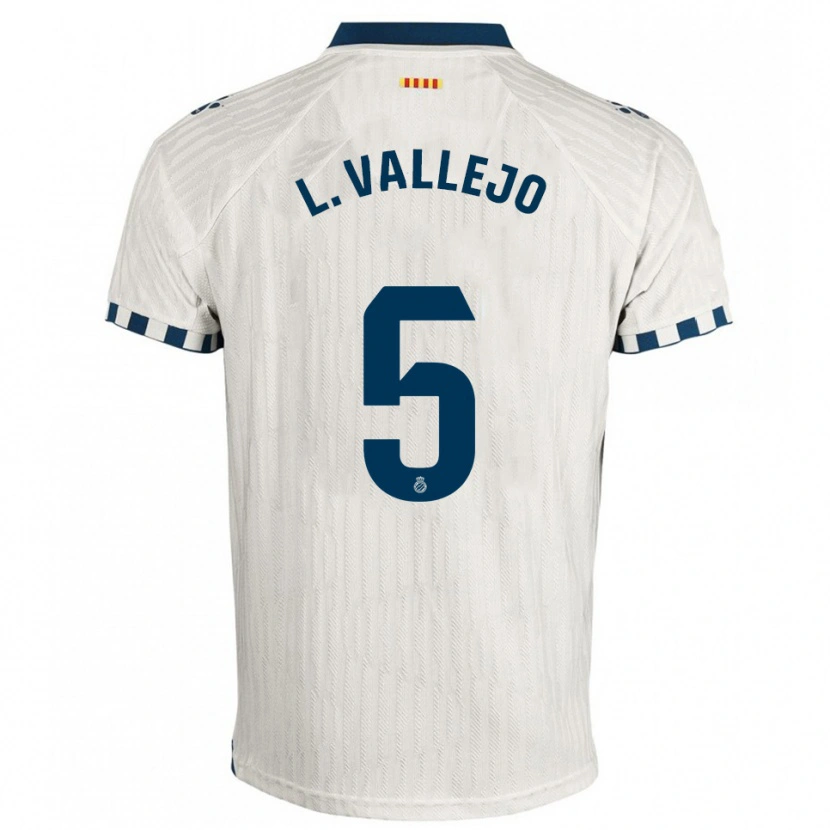 Danxen Bambino Maglia Lucía Vallejo Blázquez #5 Bianco Blu Kit Gara Away 2025/26 Maglietta