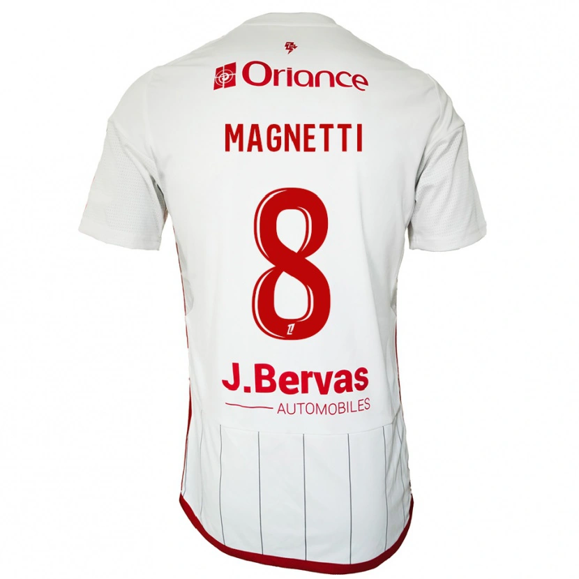 Danxen Bambino Maglia Hugo Magnetti #8 Bianco Rosso Kit Gara Away 2025/26 Maglietta