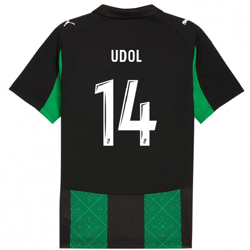 Danxen Bambino Maglia Matthieu Udol #14 Nero Verde Kit Gara Away 2025/26 Maglietta