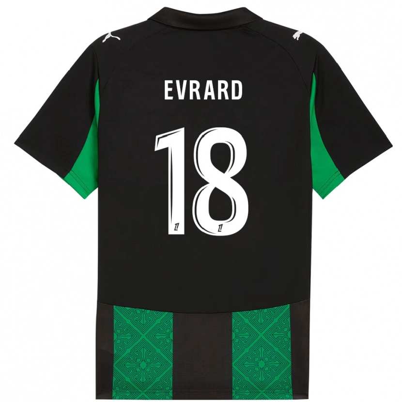 Danxen Bambino Maglia Julia Evrard #18 Nero Verde Kit Gara Away 2025/26 Maglietta
