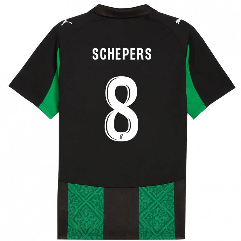 Danxen Bambino Maglia Marie Schepers #8 Nero Verde Kit Gara Away 2025/26 Maglietta