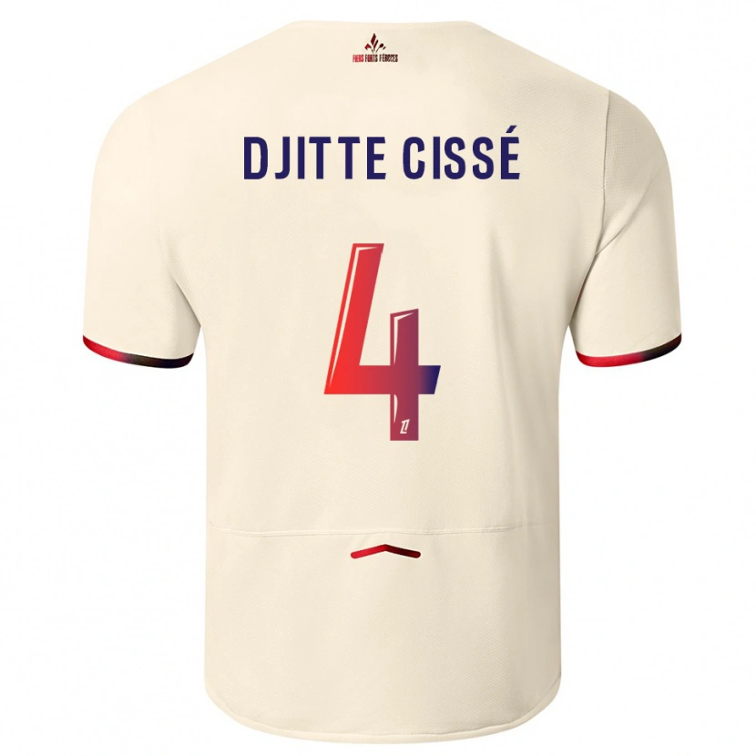 Danxen Bambino Maglia Babacar Djitte Cissé #4 Bianco Sporco Rosso Kit Gara Away 2025/26 Maglietta