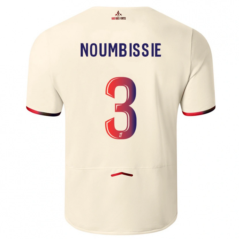 Danxen Bambino Maglia Stéphane Noumbissie #3 Bianco Sporco Rosso Kit Gara Away 2025/26 Maglietta