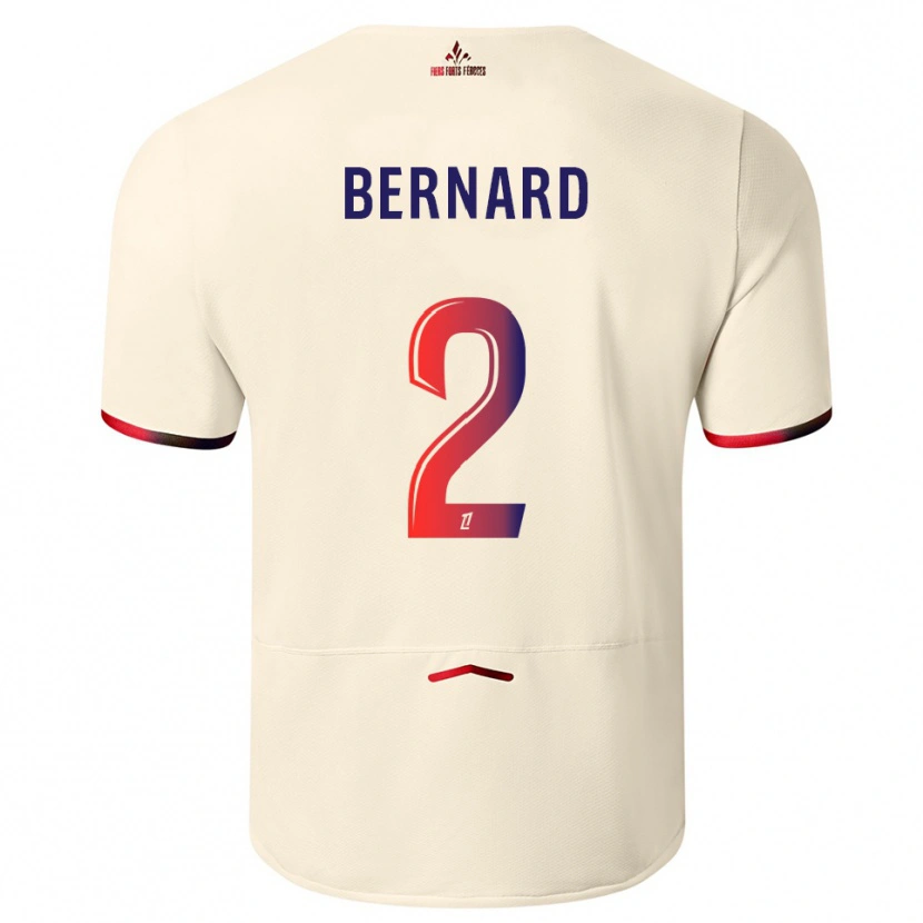 Danxen Bambino Maglia Loïk Bernard #2 Bianco Sporco Rosso Kit Gara Away 2025/26 Maglietta
