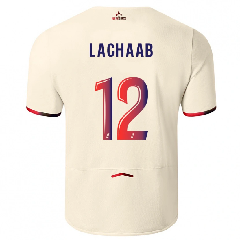 Danxen Bambino Maglia Younes Lachaab #12 Bianco Sporco Rosso Kit Gara Away 2025/26 Maglietta