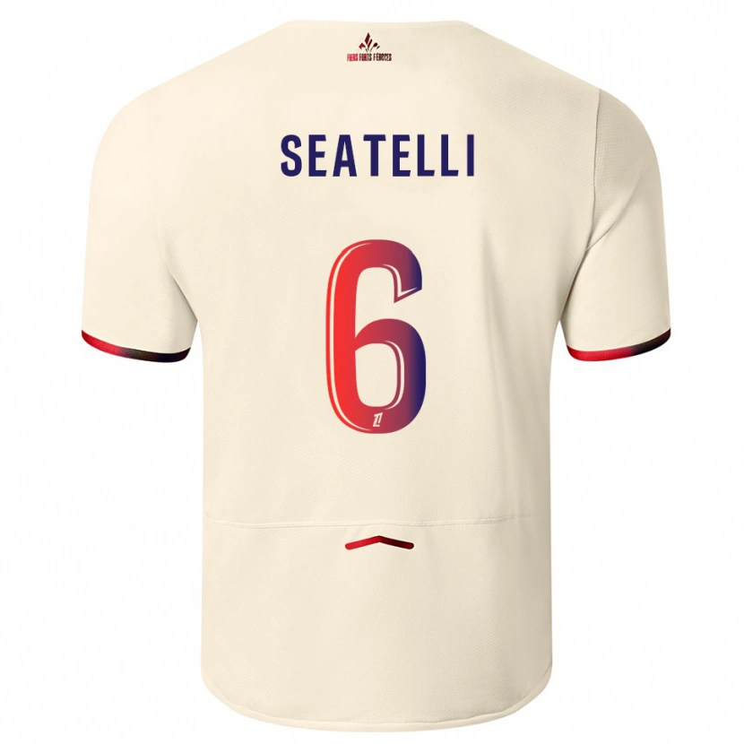 Danxen Bambino Maglia Adrien Seatelli #6 Bianco Sporco Rosso Kit Gara Away 2025/26 Maglietta