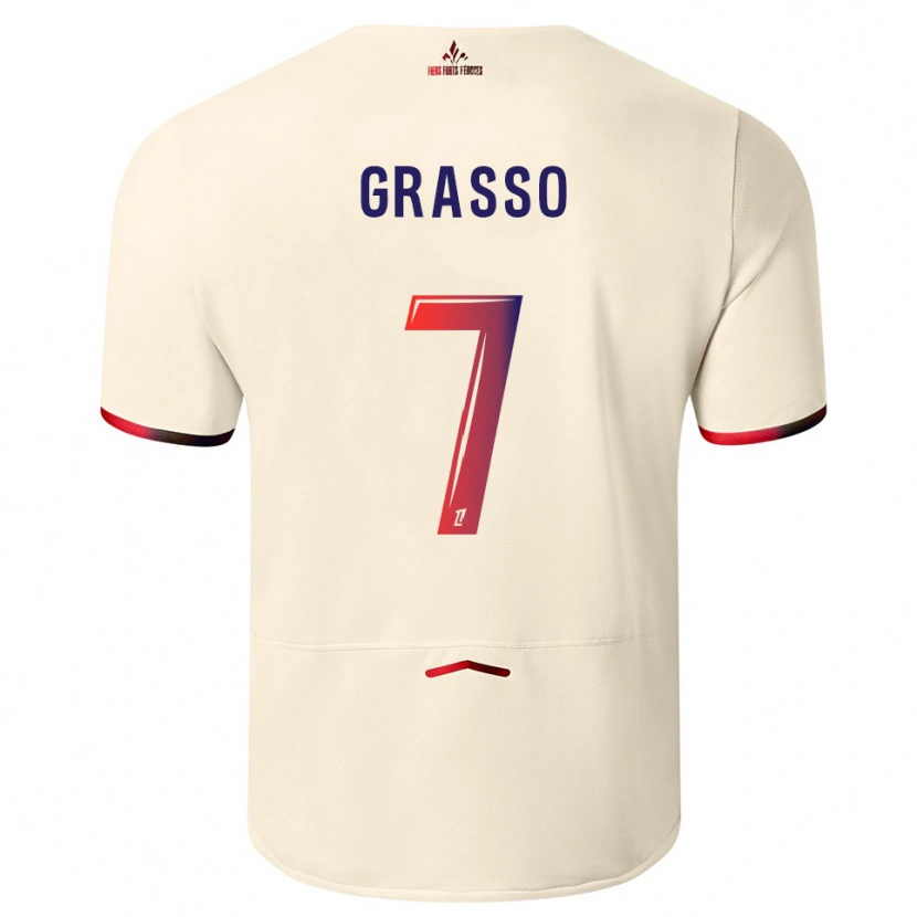Danxen Bambino Maglia Enzo Grasso #7 Bianco Sporco Rosso Kit Gara Away 2025/26 Maglietta