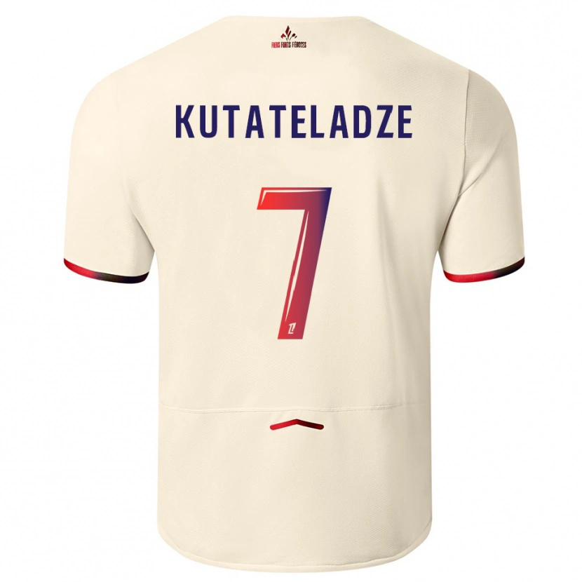 Danxen Bambino Maglia Alexandre Kutateladze #7 Bianco Sporco Rosso Kit Gara Away 2025/26 Maglietta