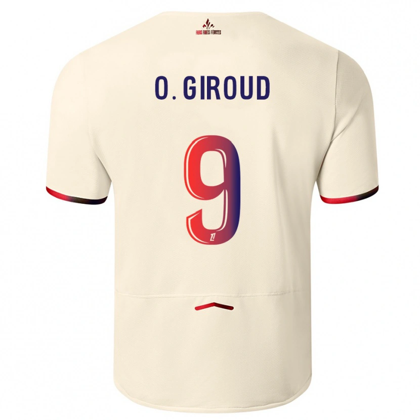 Danxen Bambino Maglia Olivier Giroud #9 Bianco Sporco Rosso Kit Gara Away 2025/26 Maglietta