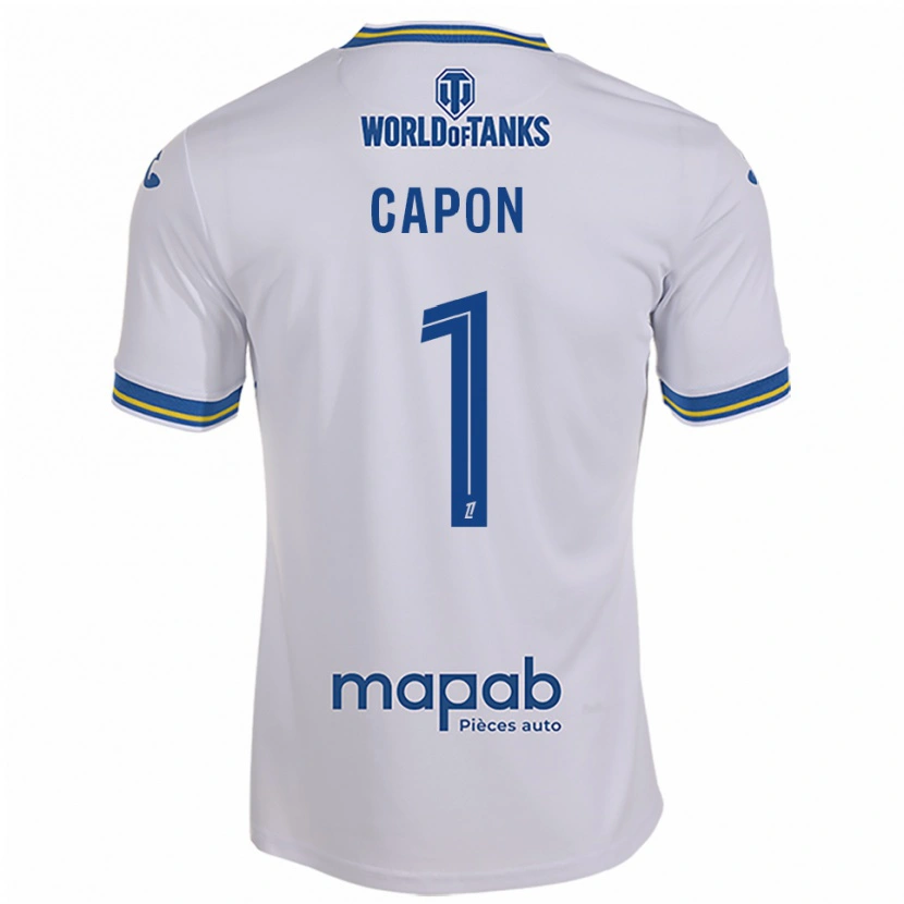 Danxen Bambino Maglia Emma Capon #1 Bianco Azzurro Kit Gara Away 2025/26 Maglietta