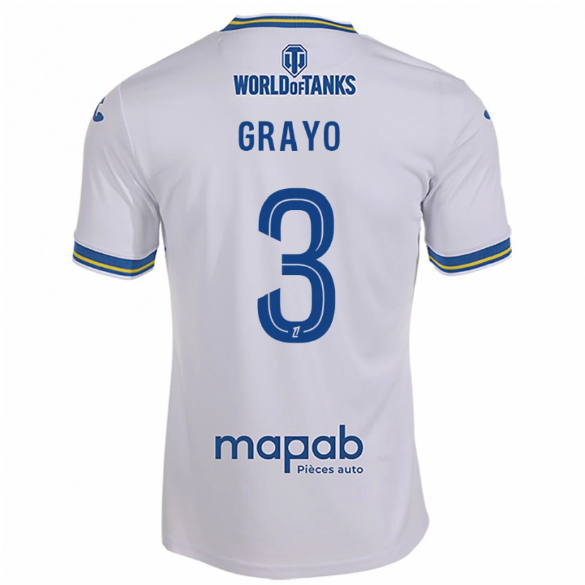 Danxen Bambino Maglia Maïna Grayo #3 Bianco Azzurro Kit Gara Away 2025/26 Maglietta