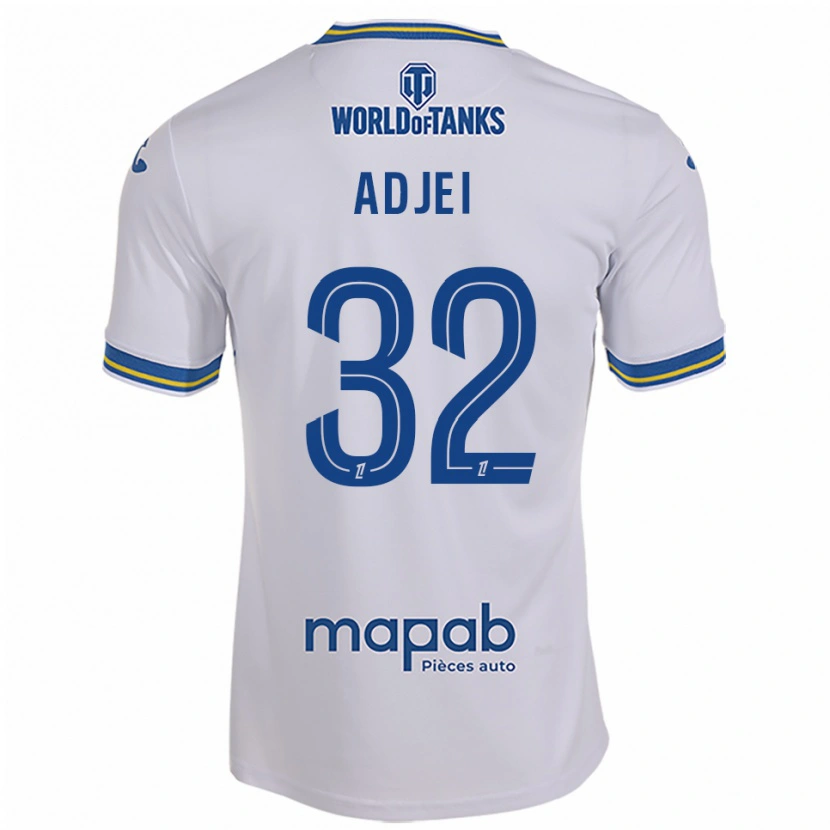 Danxen Bambino Maglia Nathaniel Adjei #32 Bianco Azzurro Kit Gara Away 2025/26 Maglietta