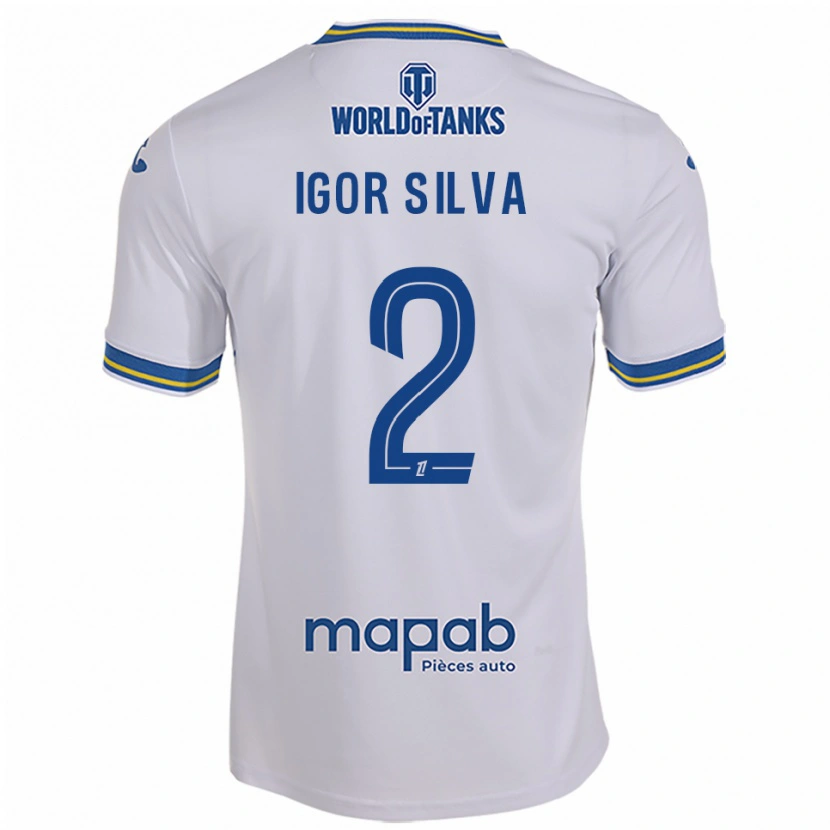 Danxen Bambino Maglia Igor Silva #2 Bianco Azzurro Kit Gara Away 2025/26 Maglietta