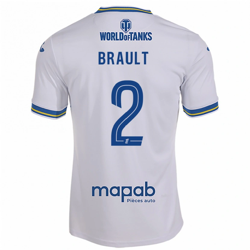 Danxen Bambino Maglia Matis Brault #2 Bianco Azzurro Kit Gara Away 2025/26 Maglietta