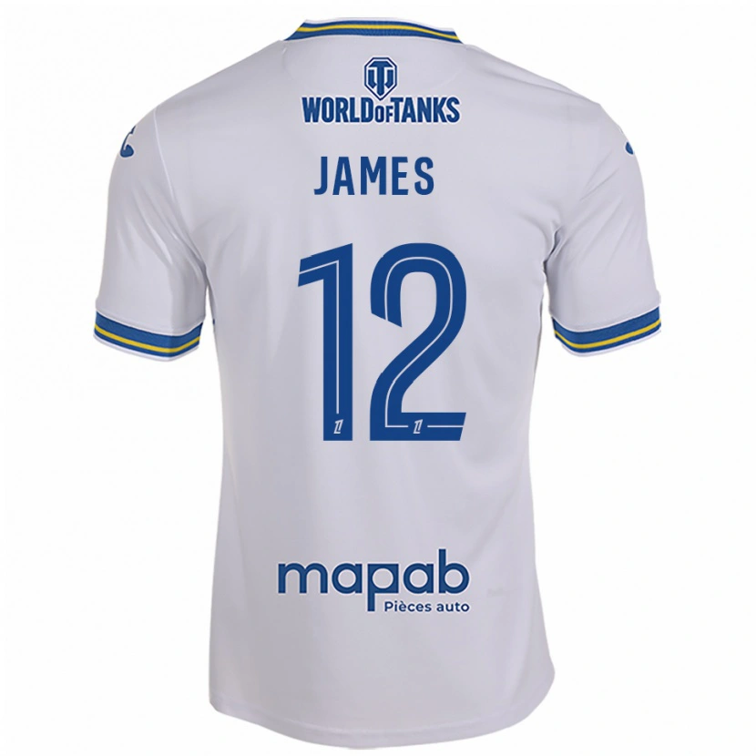 Danxen Bambino Maglia Isaac James #12 Bianco Azzurro Kit Gara Away 2025/26 Maglietta
