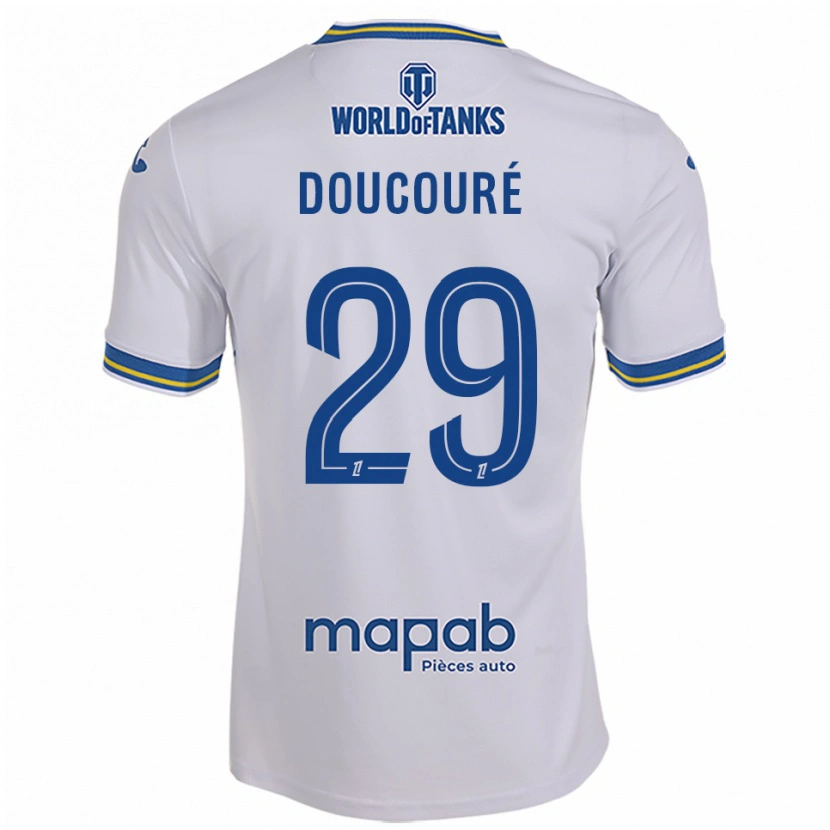 Danxen Bambino Maglia Siriné Doucouré #29 Bianco Azzurro Kit Gara Away 2025/26 Maglietta