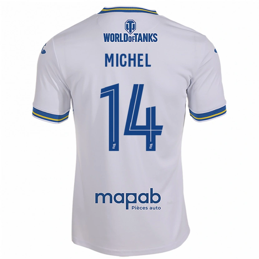 Danxen Bambino Maglia Raphaël Michel #14 Bianco Azzurro Kit Gara Away 2025/26 Maglietta