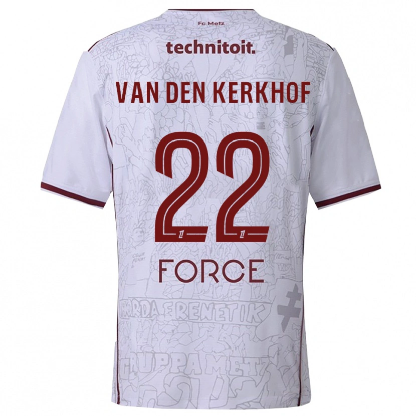 Danxen Bambino Maglia Kevin Van Den Kerkhof #22 Bianco Borgogna Kit Gara Away 2025/26 Maglietta