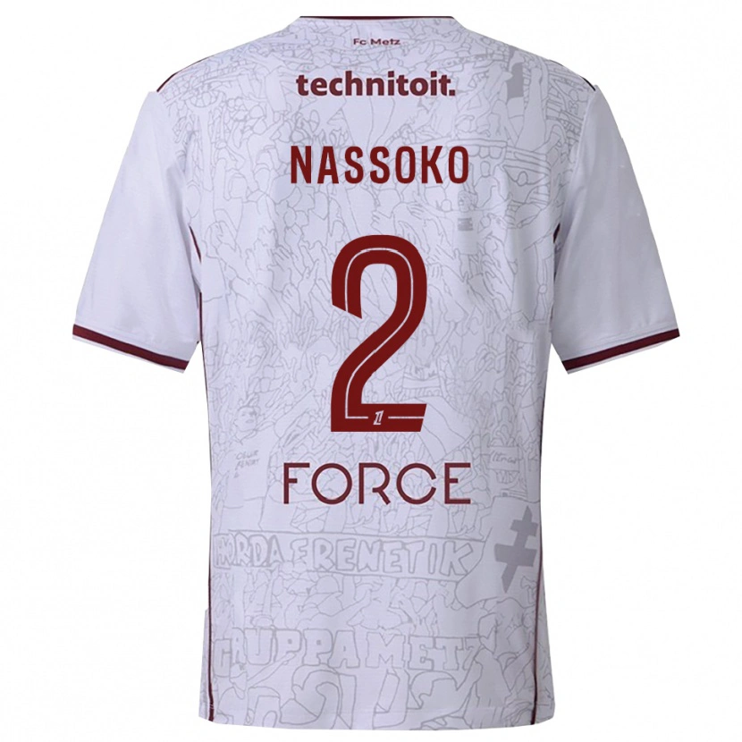 Danxen Bambino Maglia Abdoulaye Nassoko #2 Bianco Borgogna Kit Gara Away 2025/26 Maglietta