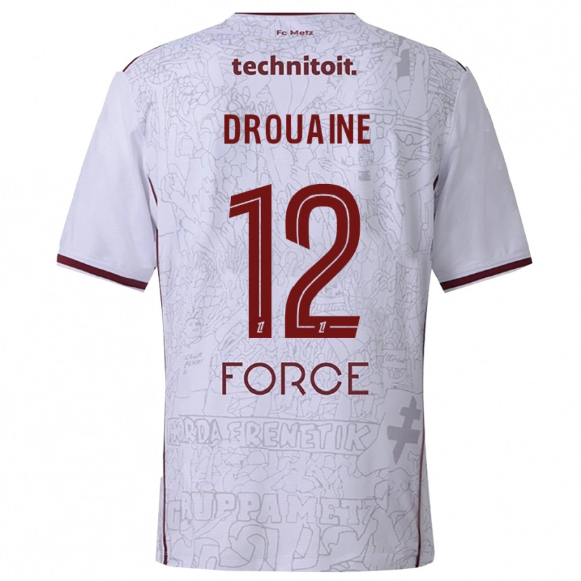 Danxen Bambino Maglia Mathieu Drouaine #12 Bianco Borgogna Kit Gara Away 2025/26 Maglietta