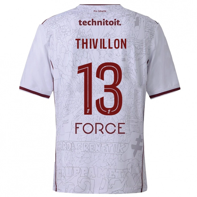 Danxen Bambino Maglia Lina Thivillon #13 Bianco Borgogna Kit Gara Away 2025/26 Maglietta