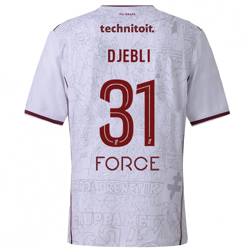 Danxen Bambino Maglia Assia Djebli #31 Bianco Borgogna Kit Gara Away 2025/26 Maglietta