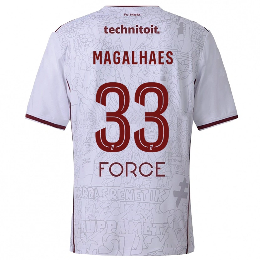 Danxen Bambino Maglia Manon Magalhaes #33 Bianco Borgogna Kit Gara Away 2025/26 Maglietta
