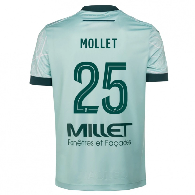 Danxen Bambino Maglia Florent Mollet #25 Verde Bianco Kit Gara Away 2025/26 Maglietta