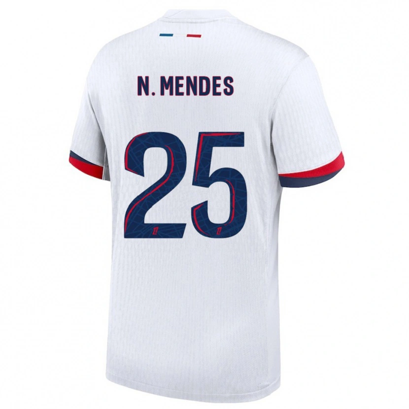 Danxen Bambino Maglia Nuno Mendes #25 Bianco Rosso Kit Gara Away 2025/26 Maglietta