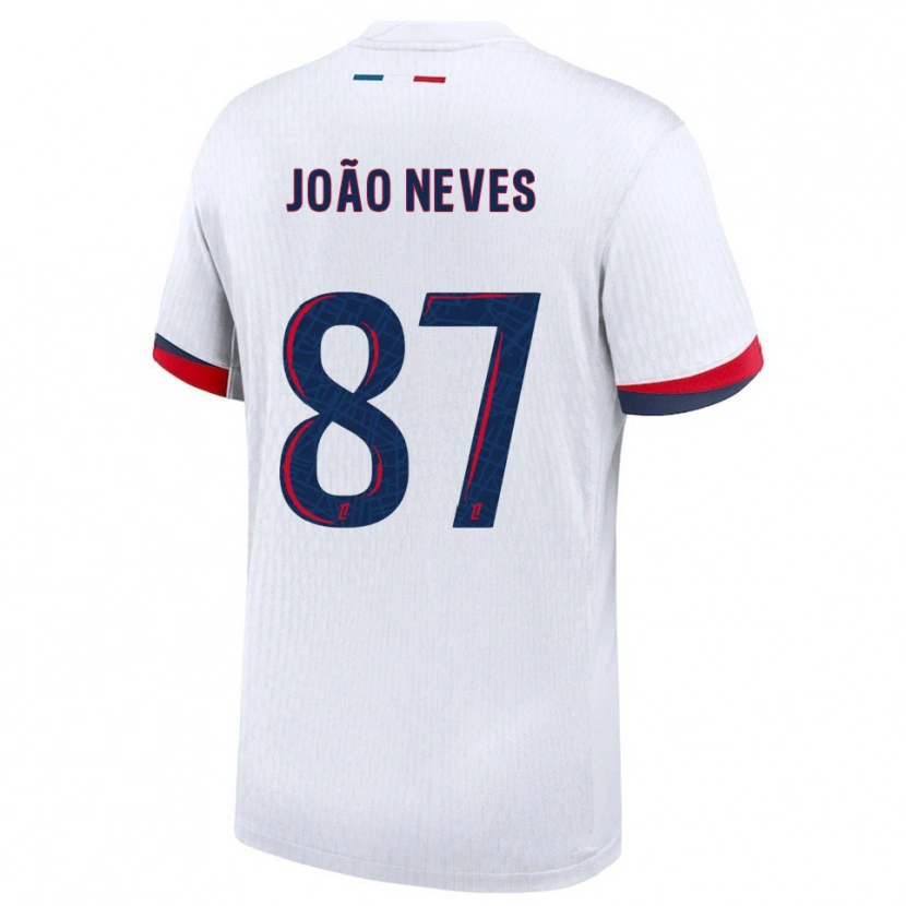 Danxen Bambino Maglia João Neves #87 Bianco Rosso Kit Gara Away 2025/26 Maglietta