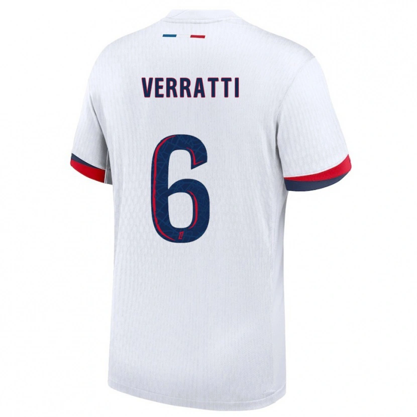 Danxen Bambino Maglia Marco Verratti #6 Bianco Rosso Kit Gara Away 2025/26 Maglietta