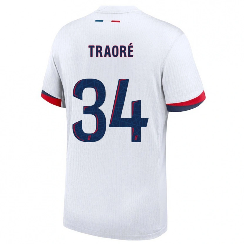 Danxen Bambino Maglia Naolia Traoré #34 Bianco Rosso Kit Gara Away 2025/26 Maglietta