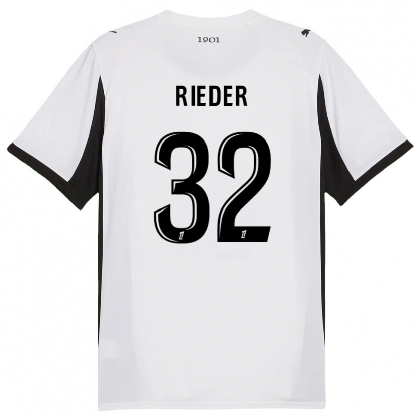 Danxen Bambino Maglia Fabian Rieder #32 Bianco Nero Kit Gara Away 2025/26 Maglietta
